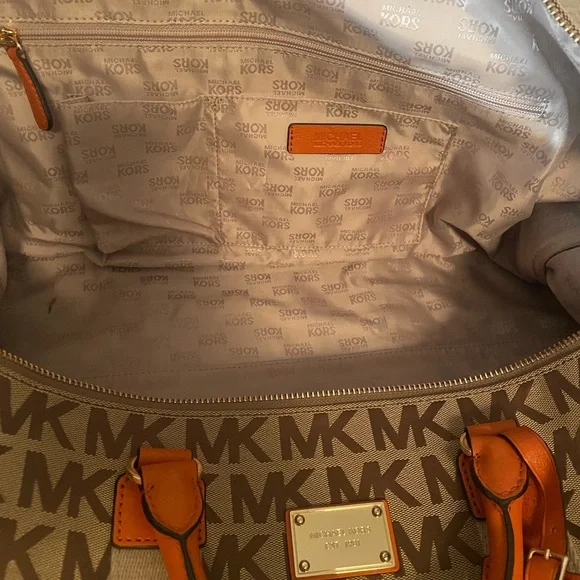 Michael Kors Orange and Brown Duffel Bag with Signature Style - Picture 3 of 3